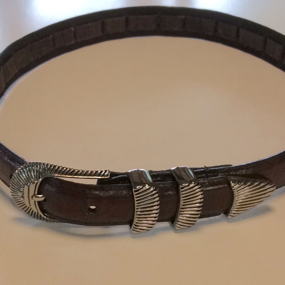 Brown Leather Belt with Silver Accents